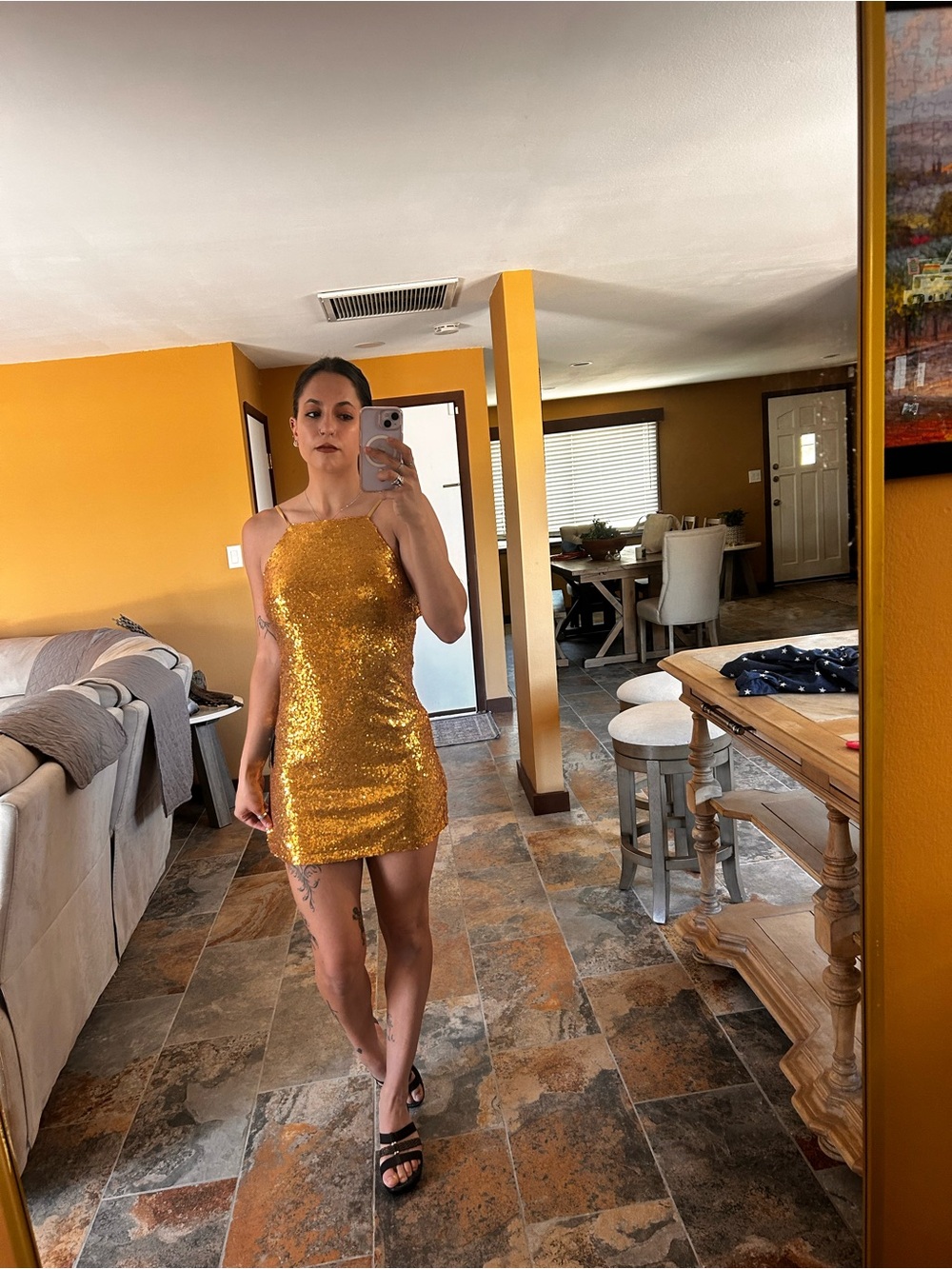Lulus NWT Gold Sequin Bodycon Mini Dress S Party Cocktail Going Out Dress